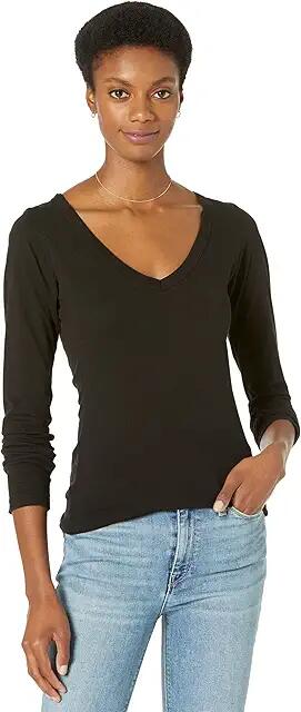 LAmade Fitted V-Neck Tee (Black 1) Women's Long Sleeve Pullover Cover