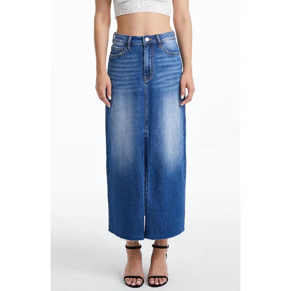 Bayeas Raw Hem Denim Midi Skirt in Sweet Cover