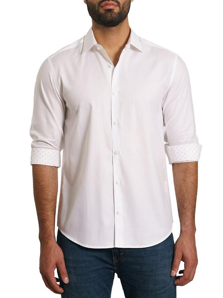 Jared Lang Men's Trim Fit Contrast Cuff Pima Cotton Sport Shirt - White Cover