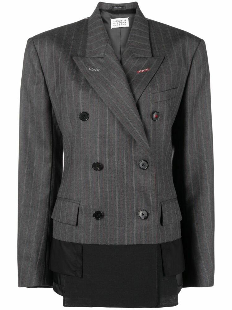 Maison Margiela Spliced pinstriped wool blazer - Grey Cover