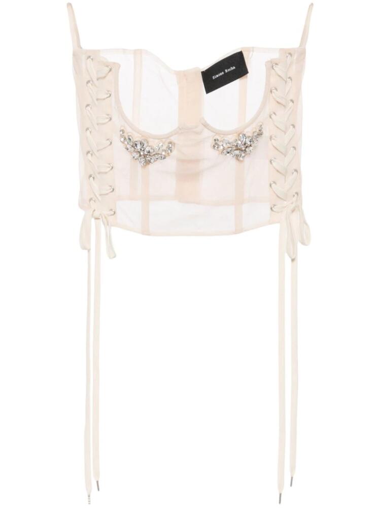 Simone Rocha crystal-embellished lace-up corset - Neutrals Cover