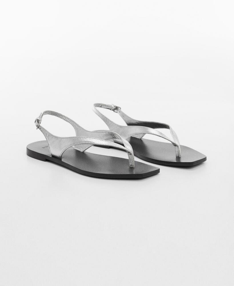 Mango Women's Leather Straps Sandals - Silver Cover