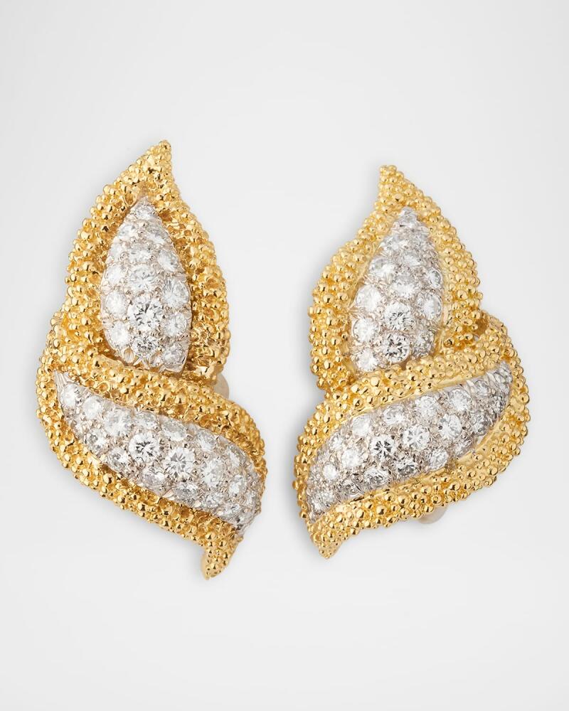 NM Estate Estate Platinum and 18K Yellow Gold 76 Diamond Leaf Stippled Border Earrings Cover