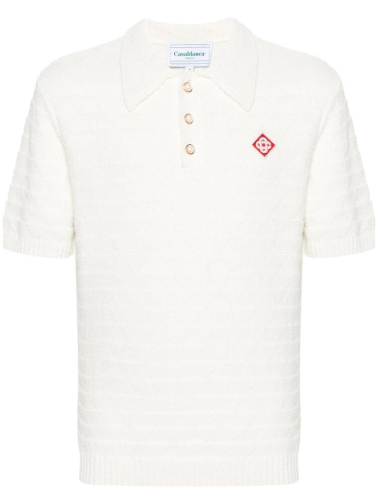 Casablanca logo-appliqué bouclé polo shirt - White Cover