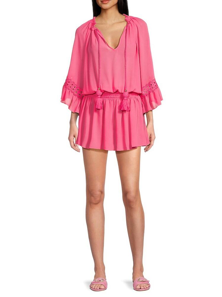 Ramy Brook Women's Raquel Tieneck Cover Up Mini Dress - Deep Rose Cover