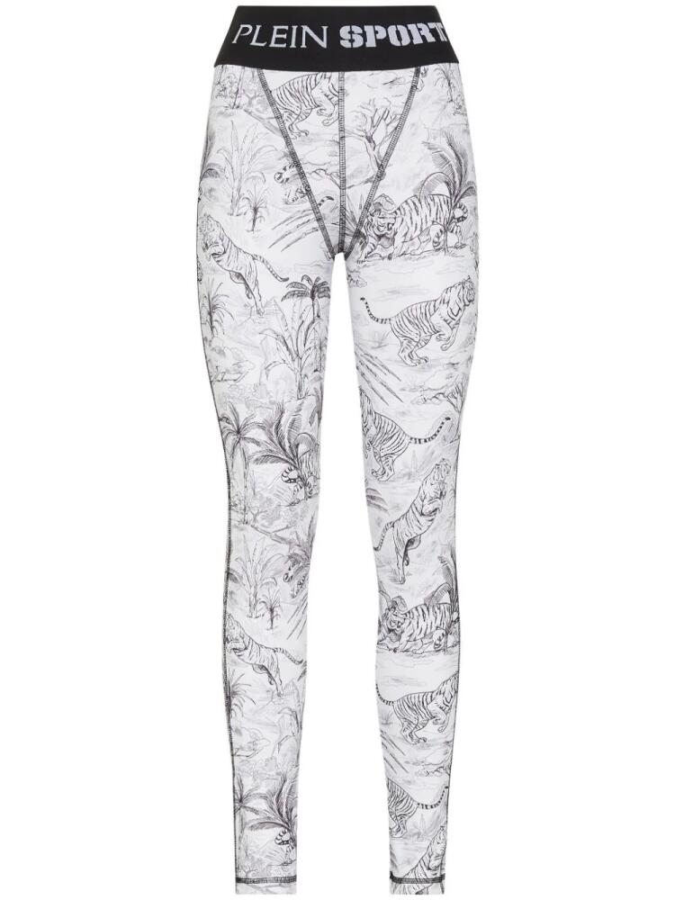 Plein Sport graphic-print high-waist leggings - White Cover