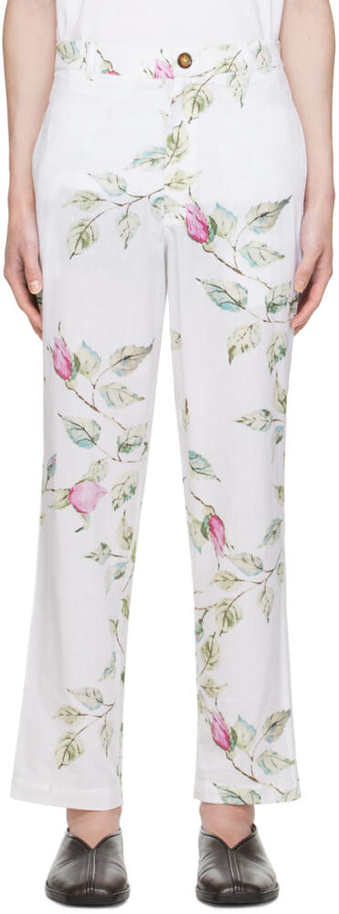 HARAGO White Floral Trousers Cover