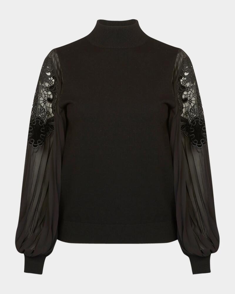 Anne Fontaine Bal Pleated-Sleeve Knit Blouse Cover