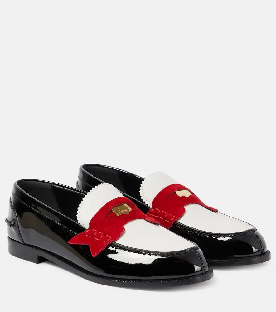 Christian Louboutin Penny suede-trimmed patent leather penny loafers Cover