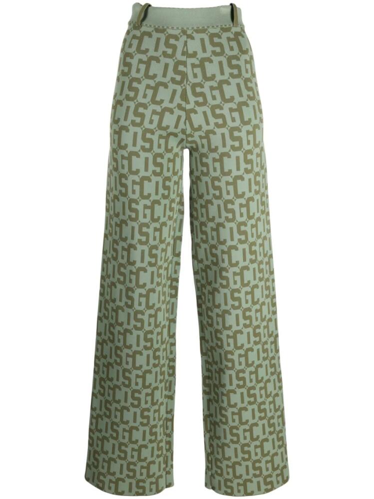 GCDS monogram high-waisted knit trousers - Green Cover