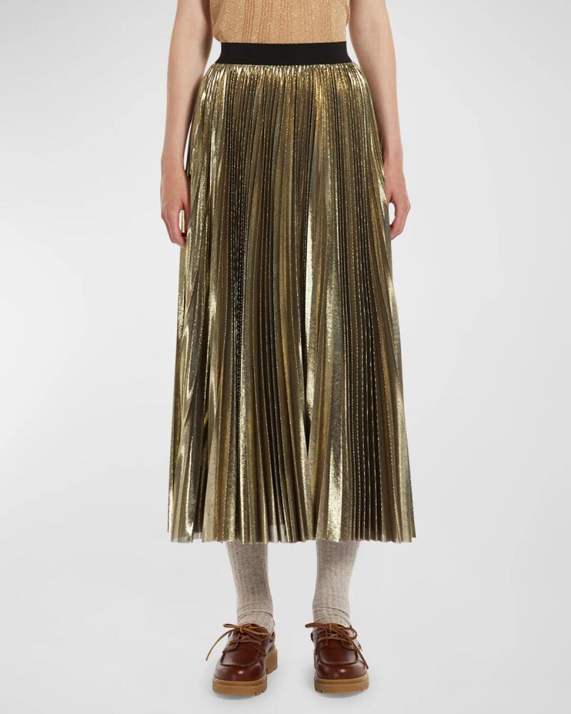 Weekend Max Mara Nurra Pleated Metallic A-Line Midi Skirt Cover