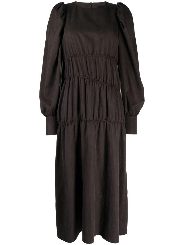 Goen.J ruched puffed-sleeve midi dress - Brown Cover