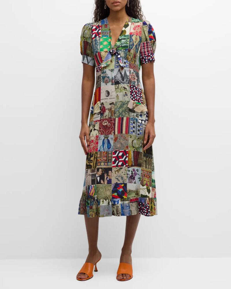 Libertine Bloomsbury Collage-Print Sicilian Short-Sleeve Midi Dress Cover