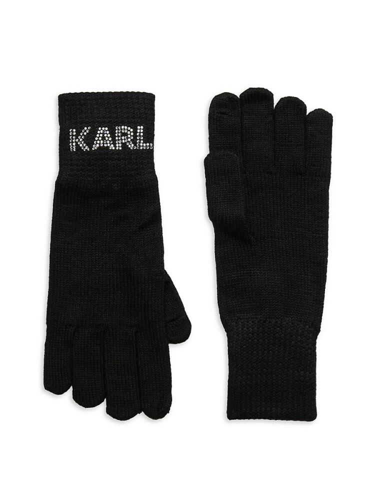 Karl Lagerfeld Paris Women's Embellished Logo Gloves - Black Cover