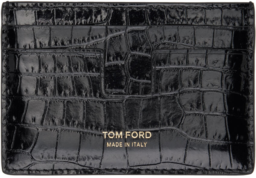 TOM FORD Black Printed Croc Card Holder Cover