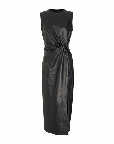 8 By Yoox Leather Drape & Knot Pencil Midi Dress Woman Midi dress Black Lambskin Cover