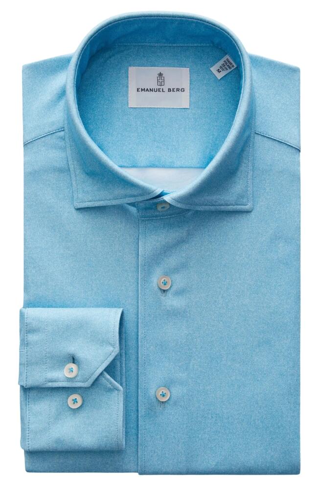 Emanuel Berg 4Flex Modern Fit Heathered Piqué Button-Up Shirt in Turquoise Cover