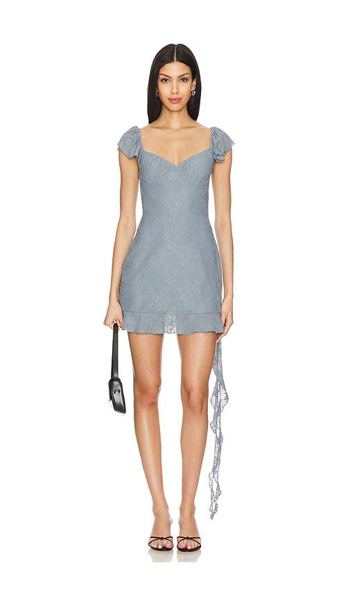 WeWoreWhat Aysmmnetrical Lace Mini Dress in Blue Cover