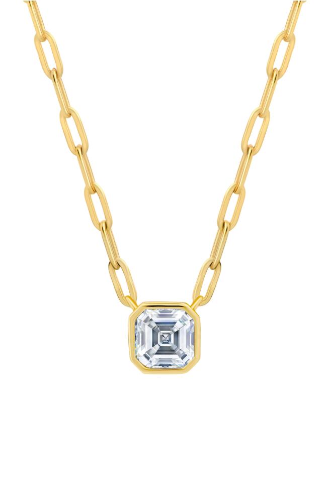 Crislu Bezel Set Asscher Cubic Zirconia Pendant Necklace in Gold Cover