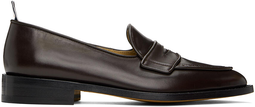 Thom Browne Brown Vitello Calf Leather Varsity Penny Loafers Cover