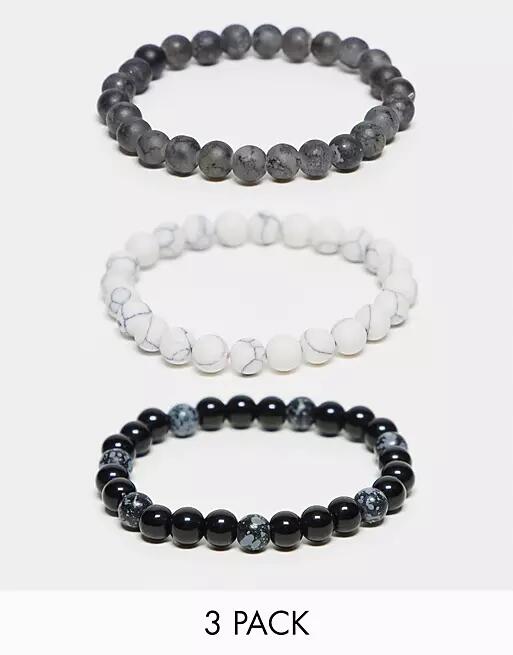 ASOS DESIGN 3-pack beaded bracelets set in monochrome tones-Multi Cover