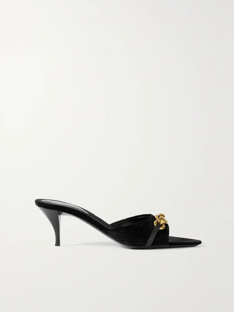 SAINT LAURENT - Le Maillon Embellished Logo-jacquard Velvet Mules - Black Cover