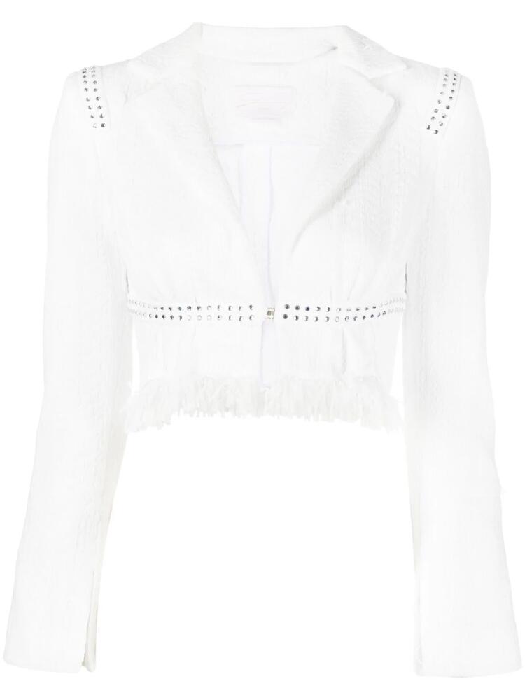 Genny crystal-embellished cropped jacket - White Cover