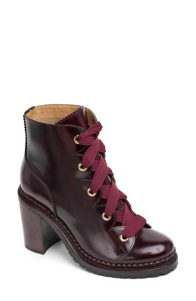 The Office of Angela Scott Mrs. Kiera Lace-Up Bootie in Maroon Cover