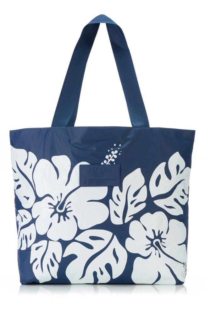 Aloha Collection Hibiscus Water Resistant Tyvek® Tote in White/Navy Cover