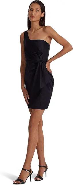 LAUREN Ralph Lauren Satin One-Shoulder Cocktail Dress (French Navy) Women's Dress Cover