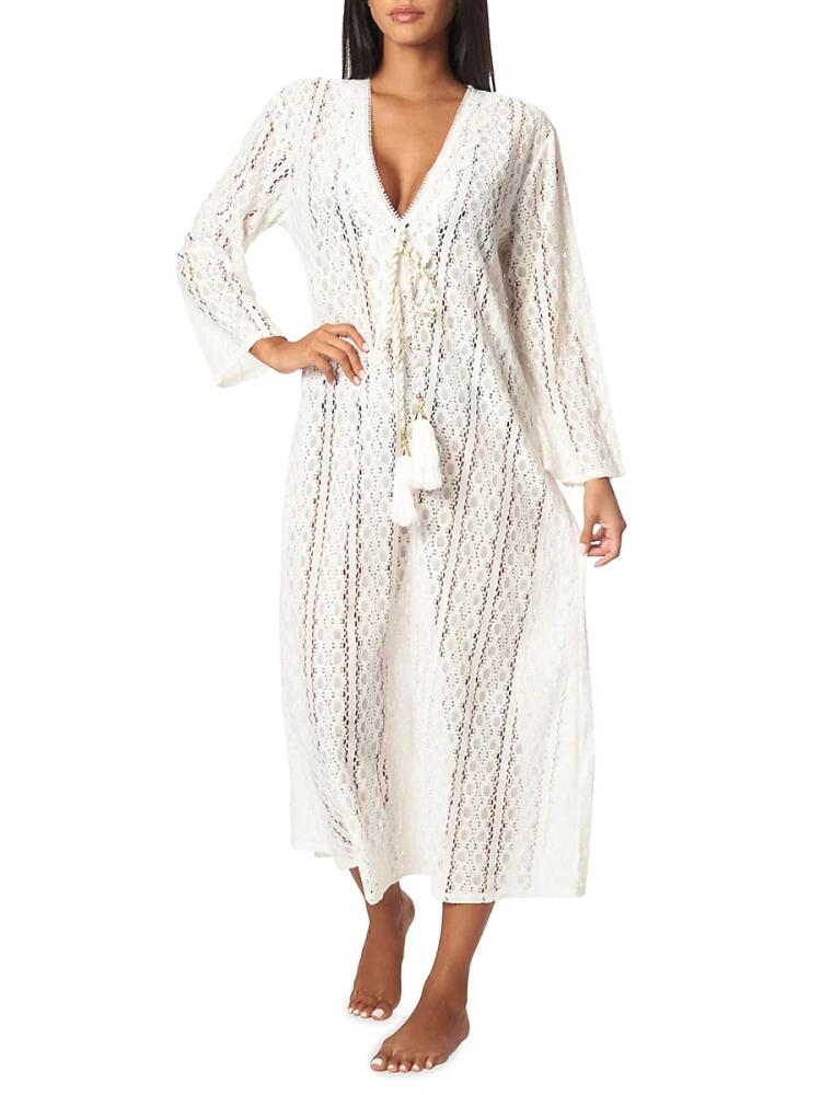 La Moda Clothing Women's Semi Sheer Lace Maxi Cover Up Dress - White Cover