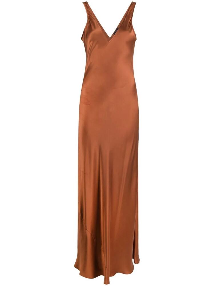 VOZ V-neck silk long dress - Brown Cover