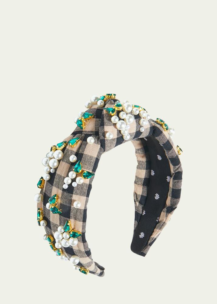 Lele Sadoughi Embellished Gingham Knotted Headband Cover