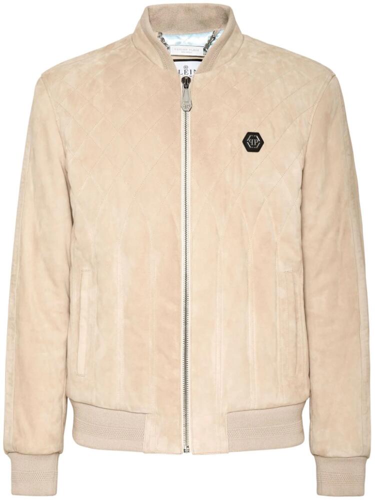 Philipp Plein quilted suede bomber jacket - Neutrals Cover