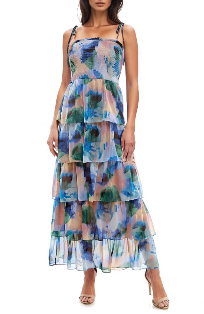 Socialite Floral Tiered Maxi Sundress in Blue/Pink Cover