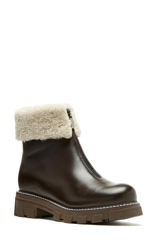 La Canadienne Abba Genuine Shearling Lined Waterproof Bootie in Brown Leather Cover