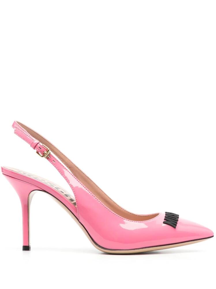 Moschino 90mm logo-lettering patent pumps - Pink Cover