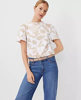 Ann Taylor Petite Pima Cotton Ruffle Neck Tee Cover