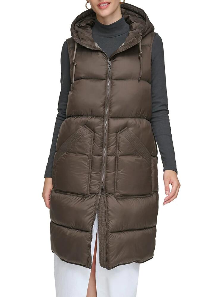 Andrew Marc Women's Kerr Long Quilted Puffer Vest - Chocolate Cover