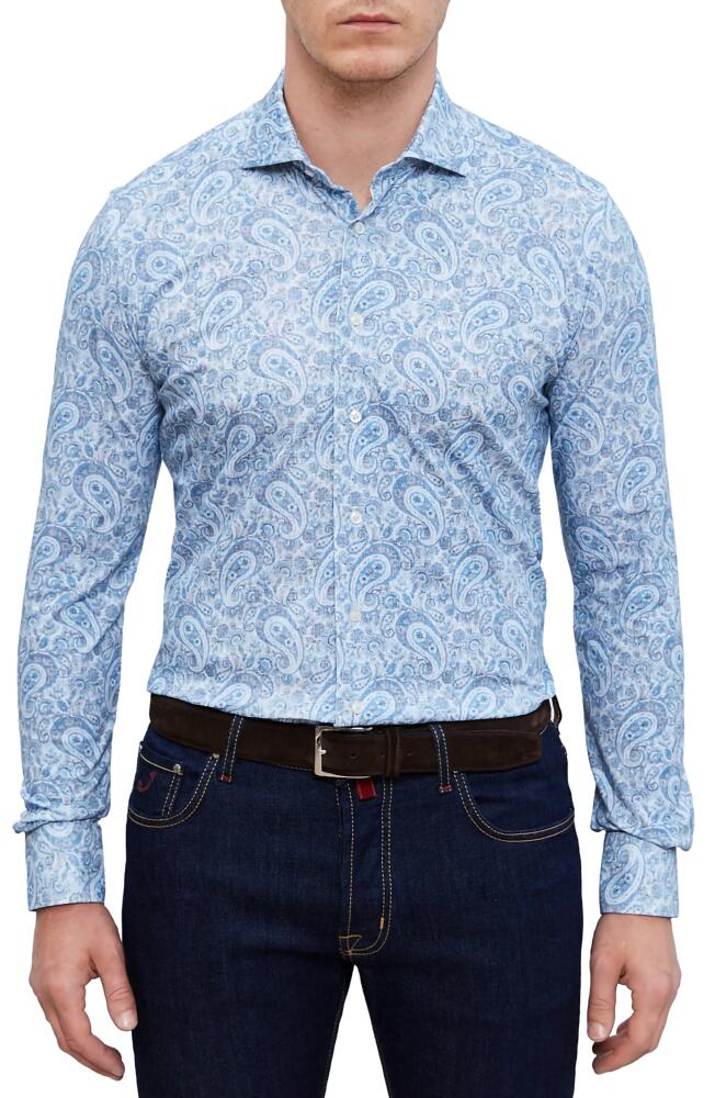 Emanuel Berg 4Flex Modern Fit Print Knit Button-Up Shirt in Bright Blue Cover