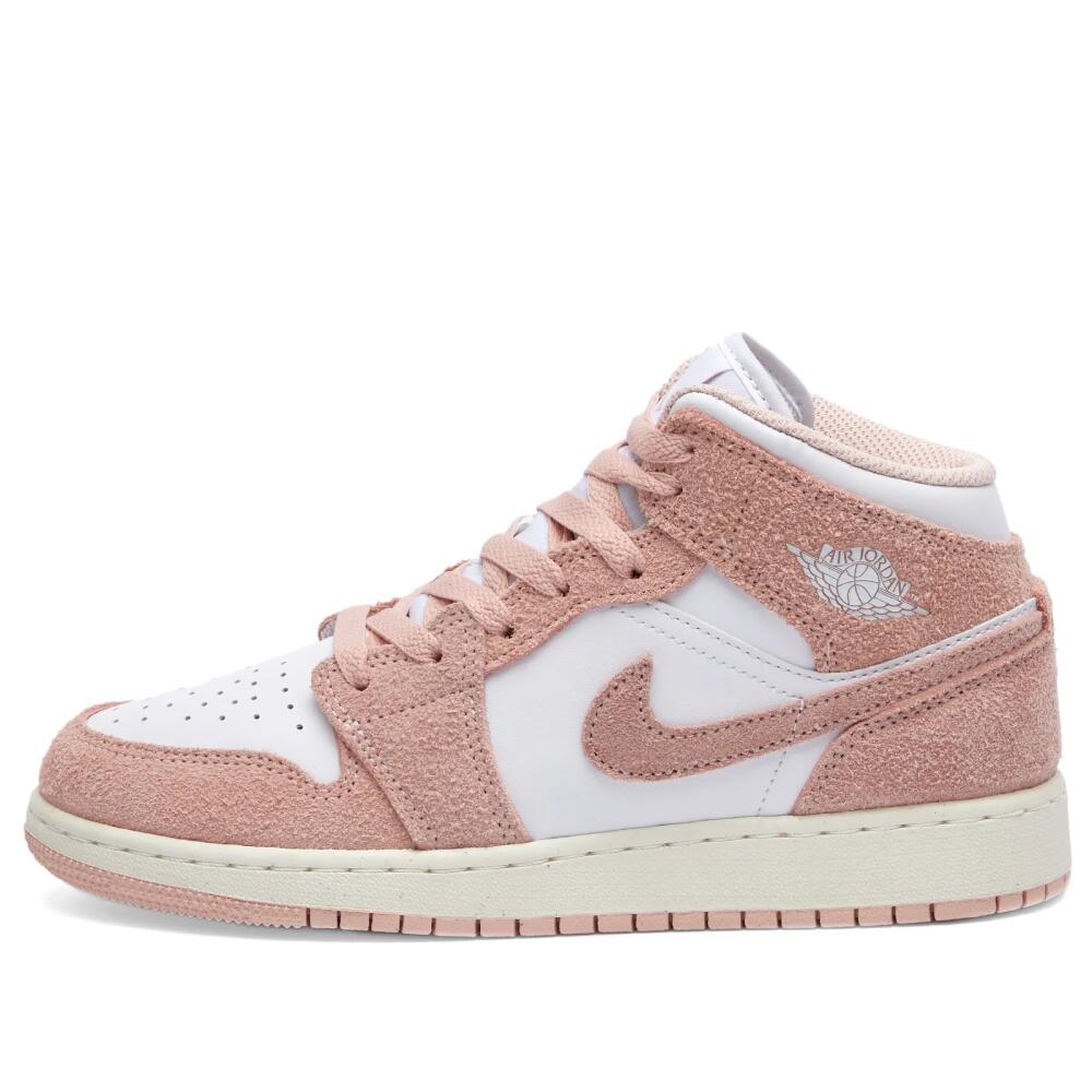 Air Jordan 1 Mid SE GS Sneakers in White/Legend Pink/Sail Cover