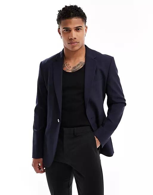 ASOS DESIGN slim suit jacket in navy Cover