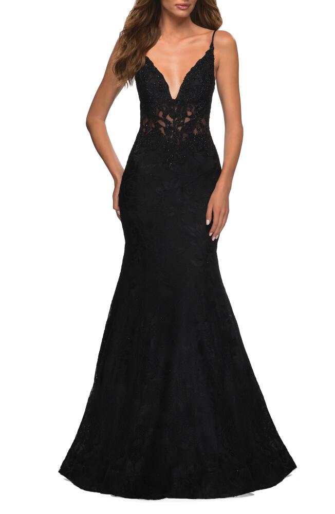 La Femme Lace Mermaid Gown in Black Cover