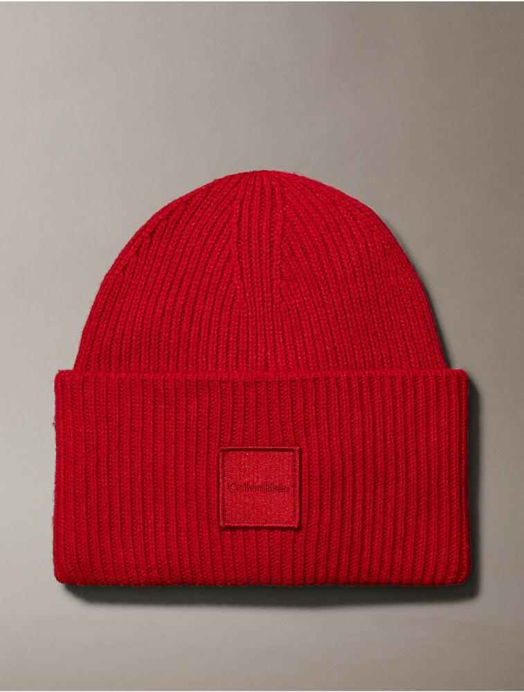 Calvin Klein Women's Ribbed Monogram Logo Badge Beanie - Red Cover