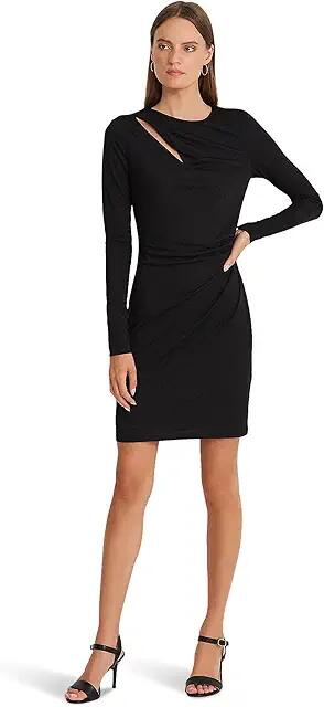 Lauren Ralph Lauren Pleated Stretch Jersey Cocktail Dress (Black) Women's Dress Cover