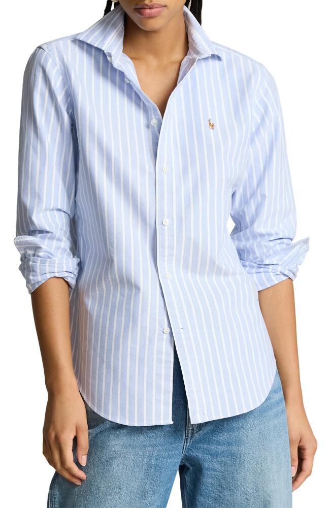 Polo Ralph Lauren Classic Fit Stripe Cotton Oxford Shirt in Harbor Island Blue/White Cover