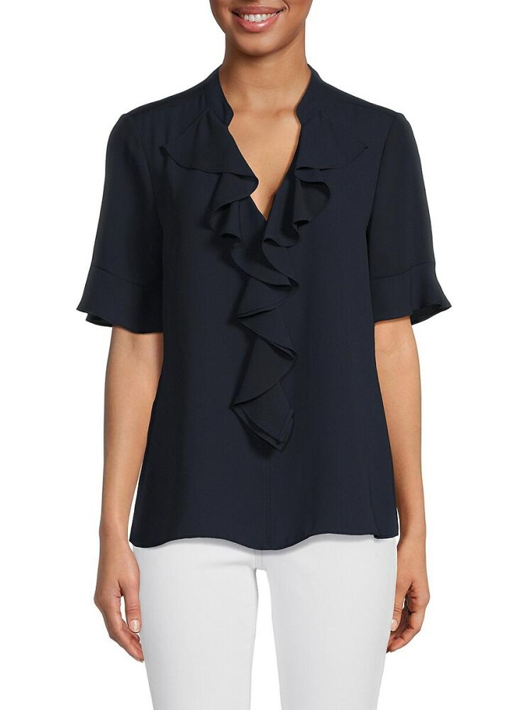 Karl Lagerfeld Paris Women's Solid Ruffle Blouse - Navy Cover