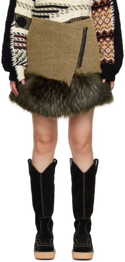 Andersson Bell Khaki Faux-Fur Wrap Skirt Cover