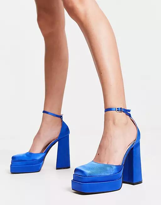 RAID Amira double platform heeled shoes in blue satin Cover