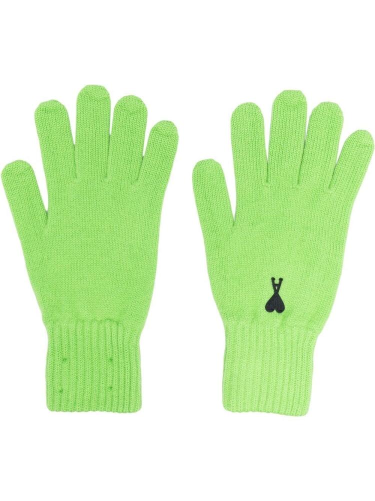 AMI Paris logo-embroidered merino gloves - Green Cover